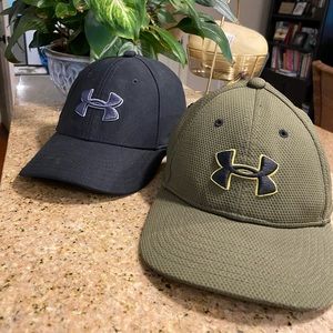 2 boys youth S/M under Armour baseball hats.